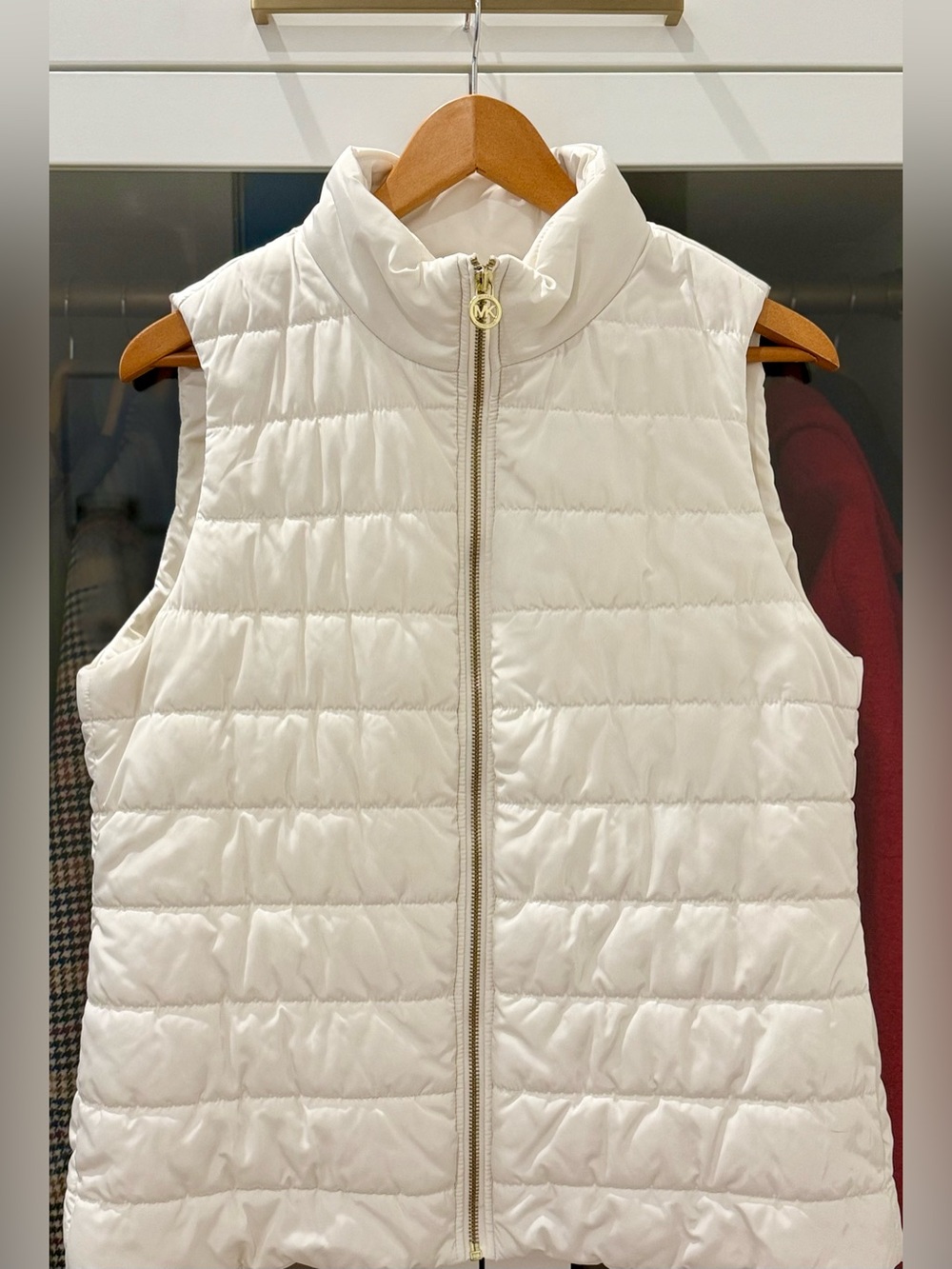 Michael Michael Kors Off-White Quilted Puffer Vest | Gold Zip | Women’s L
